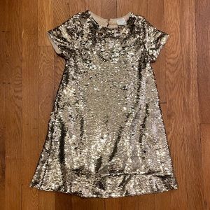 Zara Kids Gold Sequin Short Sleeve Shift Dress, Size 7